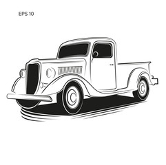 Sticker - Old retro pickup truck vector illustration. Vintage transport vehicle