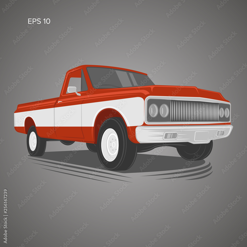 Vintage pickup truck vector illustration. Oldschool american car Stock ...