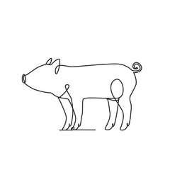 Wall Mural - Drawing a continuous line. Pig on white isolated background