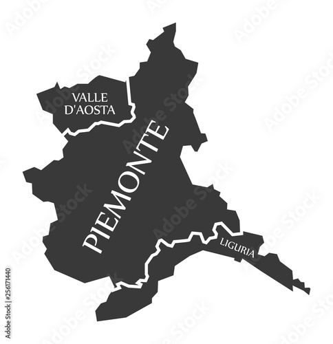 Fotomural Valle D Aosta - Piemonte - Liguria region map Italy