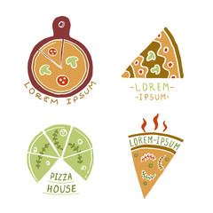 Wall Mural - Pizza logotypes set, hand drawn doodle style