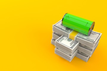 Canvas Print - Green battery on stack of money