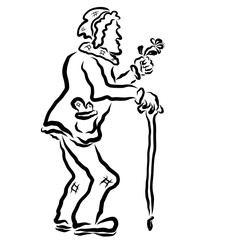 Wall Mural - Poor old man in love, with a cane and a flower in his hand