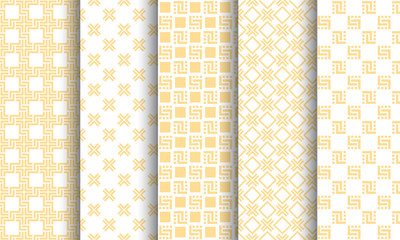 Wall Mural - set of different seamless patterns, white and golden texture