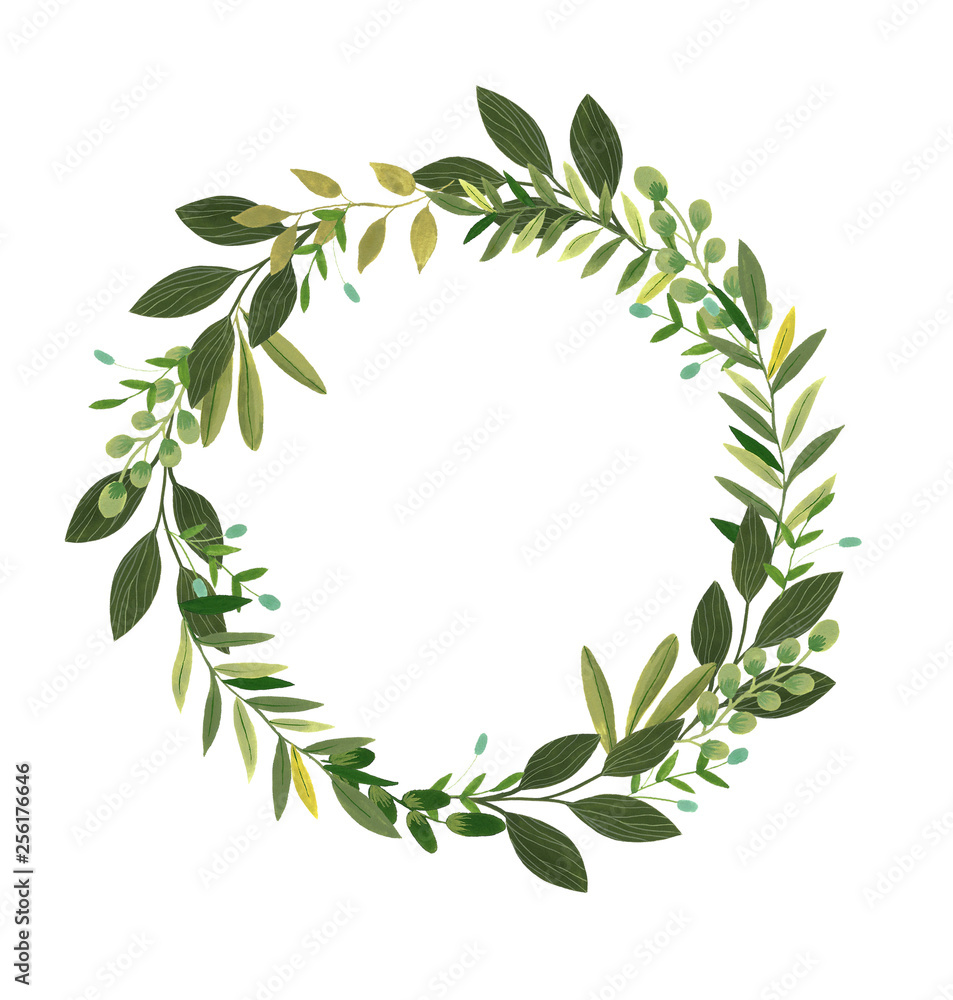 Green Leaf Floral Wreath Stock Illustration | Adobe Stock