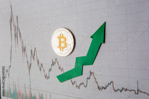Appreciation Of Virtual Money Bitcoin Green Arrow And Silver - 
