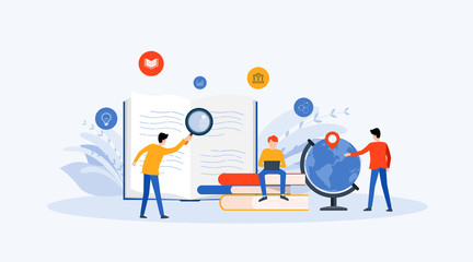 Wall Mural - flat vector illustration technology business research , learning and online education concept with p
