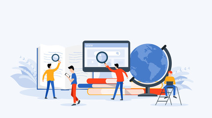 Wall Mural - flat vector illustration technology business research , learning and online education concept with p