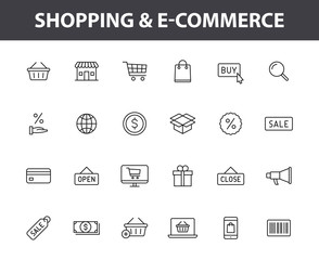 Wall Mural - set of 24 e-commerce and shopping web icons in line style. mobile shop, digital marketing, bank card