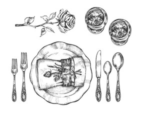 Wall Mural - Informal tableware setting for one set