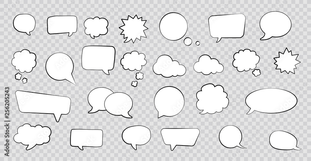 Big set of speech bubbles. Retro empty comic bubbles. Stickers. Vector illustration. - obrazy, fototapety, plakaty 