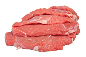 Wall Mural - pile of raw red meat on white background