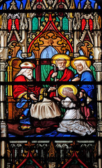  Presentation of the Virgin Mary in the Temple, stained glass windows in the Saint Eugene - Saint Cecilia Church, Paris, France 