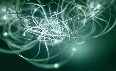 Aufkleber - Artificial Intelligence. Big data core. Light pulses. Abstract concept of nerve endings in computer neural networks. 3D illustration of a global data beam