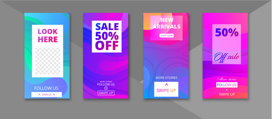 Wall Mural - Trendy editable instagram stories templates. Colorful social media frames for sale, shopping, promotion.