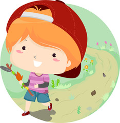 Sticker - Kid Boy Journey Stick Illustration