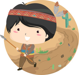 Sticker - Kid Boy Travel Hunting Illustration