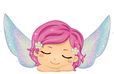 Poster - Kid Girl Fairy Sleeping Illustration