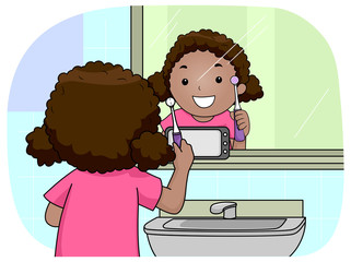 Sticker - Kid Girl Mirror Phone Electric Toothbrush