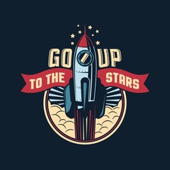 Wall Mural - the rocket launches into space badge emblem in retro style