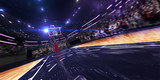 Basketball court wide view. all cort in a little motion blur. blue toning