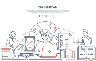 Wall Mural - Online exam - line design style web banner