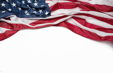 American flag isolated on white background with copy space