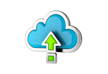 Wall Mural - Cloud Computing internet Symbol concept with upload icon on white background. 3D rendering.