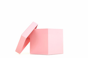 Open pink gift box isolated on white background