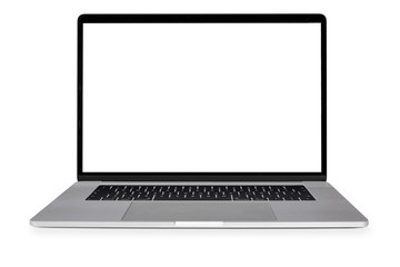 Wall Mural - front view of a generic modern laptop with a white screen and isolated on a white background (copy s