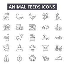 Animal Feeds Line Icons For Web And Mobile. Editable Stroke Signs. Animal Feeds  Outline Concept Illustrations