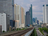 Fototapeta Londyn - Modern city building with railway of train in  Bangkok