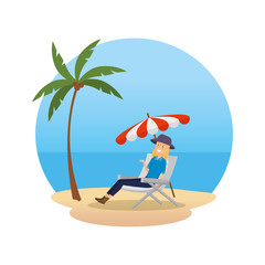 Sticker - tourist woman relaxing in chair character