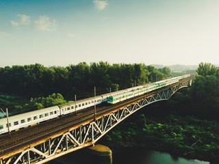 Poster - Train on bridge Warsaw city day 