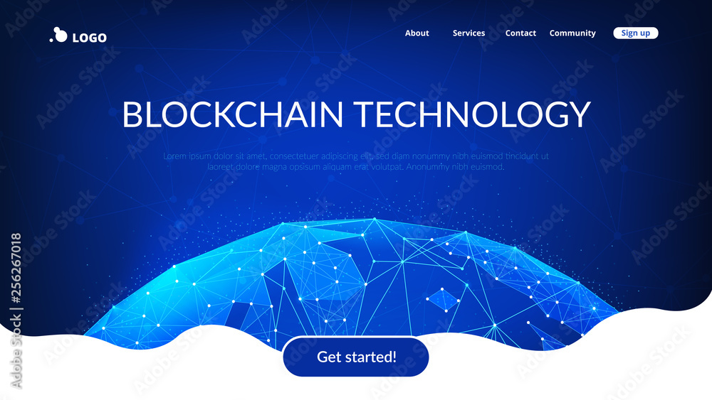 Blockchain technology futuristic hud banner with world globe. Stock ...