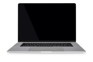Wall Mural - front view of a generic modern laptop with a black screen and isolated on a white background (copy s