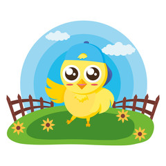 Sticker - cute chick in the meadow