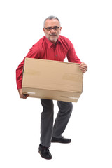 man with package on white background