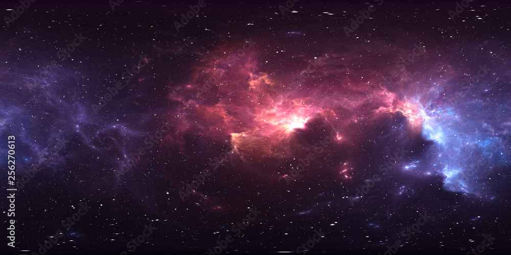 360 degree stellar system and nebula. Panorama, environment 360 HDRI map. Equirectangular projection, spherical panorama - obrazy, fototapety, plakaty 