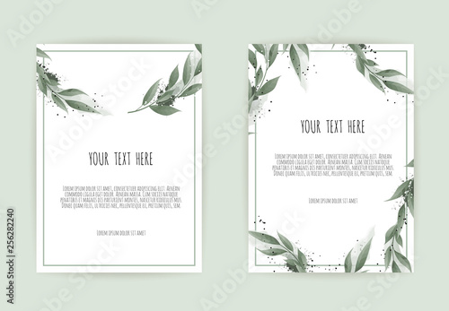 Botanical wedding invitation card template design, white and pink flowers on ...