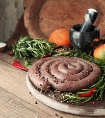 raw beef sausages, selective focus African boerewors