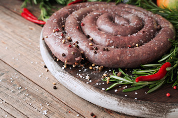 raw beef sausages, selective focus African boerewors