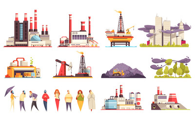 Poster - Industrial Buildings Cartoon Set