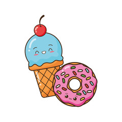 Poster - kawaii cartoon ice cream donut