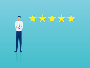 Vector of a confident businesman receiving five star customer review