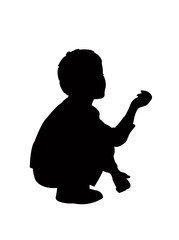 Wall Mural - child sitting and raised hand, asking money, silhouette vector