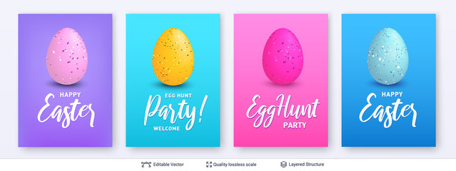 Wall Mural - Easter backgrounds set. Bright vector templates.