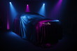 © fotosr52 - Car covered with dark cloth on a black background