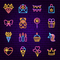 Canvas Print - Birthday Neon Icons