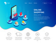 Landing page isometric smartphone with icons